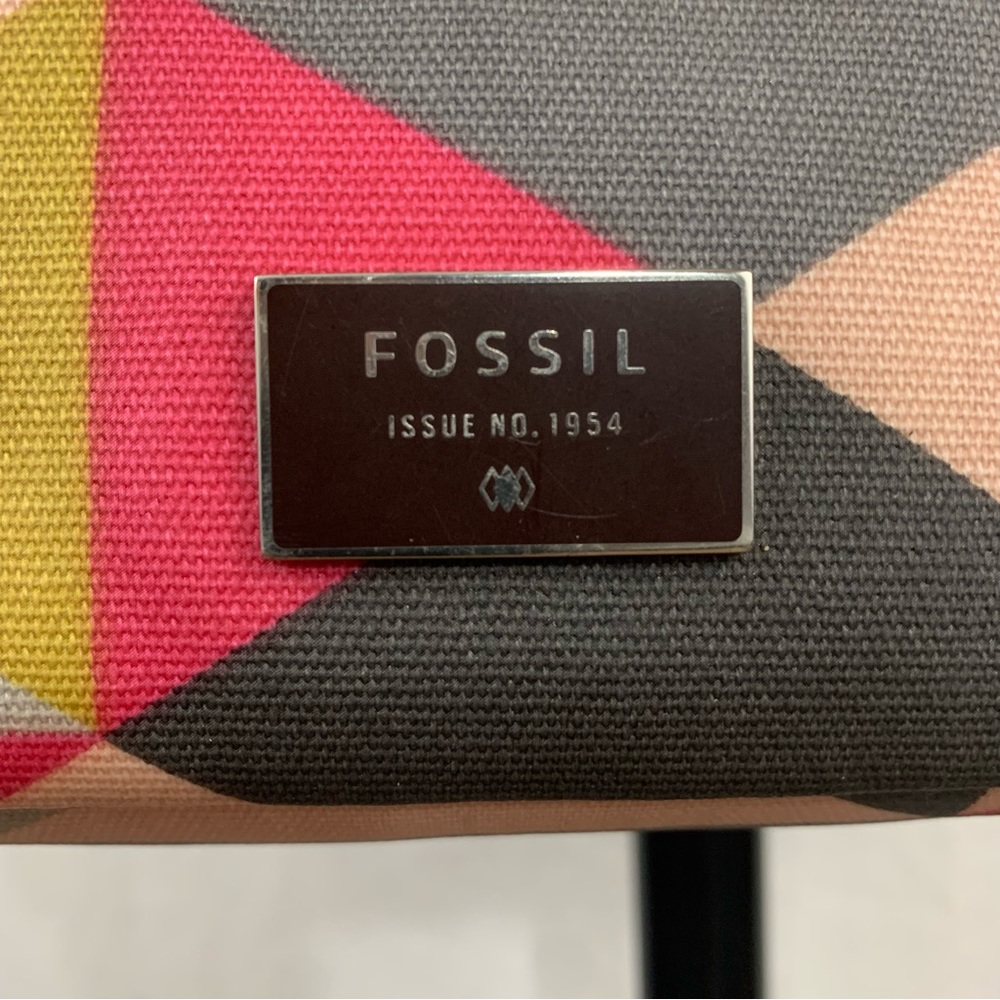 FOSSIL Issue 1954 Crossbody Bag Purse PVC Coated Geometrical Design Gray - Picture 11 of 11
